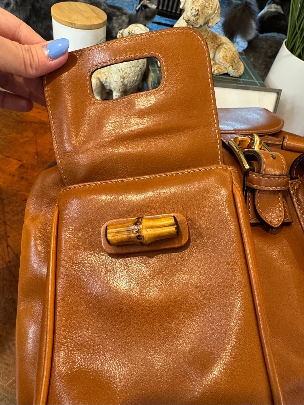 🩵Gucci Vintage (1990s) Tan Leather Bamboo-Handle Backpack - Authentic